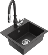 Mexen Milo 1-compartment granite sink with a kitchen mixer tap Savita, spotted black - 6505-76-672601-76