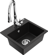 Mexen Milo granite kitchen sink 1-bowl with Savita kitchen tap, black - 6505-77-672601-00