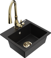 Mexen Milo 1-compartment granite sink with a kitchen mixer tap Savita, Black - 6505-77-672601-50