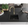 Mexen Milo 1-bowl granite sink with Savita kitchen faucet, black - 6505-77-672601-50-B