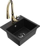 Mexen Milo 1-bowl granite sink with Savita kitchen faucet, black - 6505-77-672601-50-B