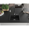 Mexen Milo granite single-bowl sink with Savita kitchen faucet, black - 6505-77-672601-70