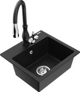Mexen Milo single-bowl granite sink with Savita kitchen tap, black - 6505-77-672601-70