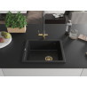 Mexen Pedro 1-bowl granite sink 560 x 460 mm, black, gold siphon - 6508561000-77-G