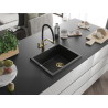 Mexen Pedro 1-bowl granite sink 560 x 460 mm, black, gold siphon - 6508561000-77-G