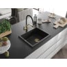 Mexen Pedro 1-bowl granite sink 560 x 460 mm, black, golden siphon - 6508561000-77-G