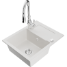 Mexen Enzo granite kitchen sink 1-bowl with drainer and Savita kitchen faucet, white - 6506-20-672601-00