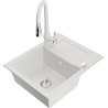 Mexen Enzo 1-compartment granite sink with a drip tray and kitchen mixer tap Savita, White - 6506-20-672601-20