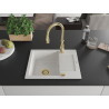 Mexen Enzo 1-bowl granite kitchen sink with drainer and Savita kitchen faucet, white - 6506-20-672601-50