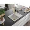 Mexen Enzo granite sink 1-bowl with drainer and Savita kitchen tap, white - 6506-20-672601-50