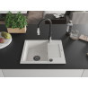 Mexen Enzo granite kitchen sink 1-bowl with drainer and Savita kitchen faucet, white - 6506-20-672601-70