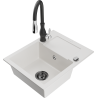 Mexen Enzo granite kitchen sink 1-bowl with drainer and Savita kitchen faucet, white - 6506-20-672601-70