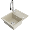 Mexen Enzo 1-bowl granite sink with drainer and Savita kitchen tap, beige - 6506-69-672601-00
