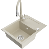Mexen Enzo 1-bowl granite sink with drainer and kitchen faucet Savita, beige - 6506-69-672601-69