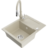 Mexen Enzo granit sink 1-bowl with drainer and kitchen faucet Savita, beige - 6506-69-672601-69