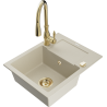 Mexen Enzo 1-bowl granite sink with drainer and Savita kitchen faucet, beige - 6506-69-672601-50