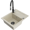 Mexen Enzo granite kitchen sink 1-bowl with drainer and Savita kitchen faucet, beige - 6506-69-672601-70