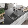 Mexen Enzo granite kitchen sink single-bowl with drainer and Savita kitchen faucet, gray - 6506-71-672601-00