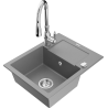 Mexen Enzo 1-compartment granite sink with a drip tray and kitchen mixer tap Savita, Grey - 6506-71-672601-00