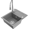 Mexen Enzo granite sink single-bowl with drainer and Savita kitchen tap, grey - 6506-71-672601-00