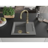Mexen Enzo 1-Bowl Granite Sink with Drainer and Savita Kitchen Faucet, Gray - 6506-71-672601-50