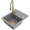 Mexen Enzo 1-compartment granite sink with a drip tray and kitchen mixer tap Savita, Grey - 6506-71-672601-50