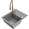 Mexen Enzo granite sink 1-bowl with drainer and Savita kitchen faucet, gray - 6506-71-672601-50