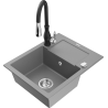 Mexen Enzo 1-compartment granite sink with a drip tray and kitchen mixer tap Savita, Grey - 6506-71-672601-70