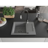 Mexen Enzo 1-Bowl Granite Sink with Drainer and Savita Kitchen Faucet, Gray - 6506-71-672601-70-B
