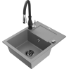 Mexen Enzo 1-Bowl Granite Sink with Drainer and Savita Kitchen Faucet, Gray - 6506-71-672601-70-B