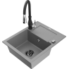 Mexen Enzo 1-compartment granite sink with a drip tray and kitchen mixer tap Savita, Grey - 6506-71-672601-70-B
