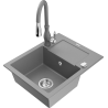 Mexen Enzo 1-Bowl Granite Sink with Drainer and Savita Kitchen Faucet, Gray - 6506-71-672601-71