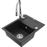 Mexen Enzo granite sink 1-bowl with drainer and Savita kitchen faucet, black/silver metallic - 6506-73-672601-00