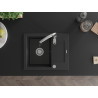 Mexen Enzo granite sink 1-bowl with drainer and Savita kitchen faucet, black/silver metallic - 6506-73-672601-00