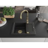Mexen Enzo granite kitchen sink 1-bowl with drainer and kitchen faucet Savita, black/silver metallic - 6506-73-672601-50