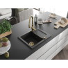 Mexen Enzo granite kitchen sink single-bowl with drainer and Savita faucet, black/silver metallic - 6506-73-672601-50