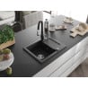 Mexen Enzo granite single-bowl kitchen sink with drainer and Savita kitchen faucet, black/silver metallic - 6506-73-672601-70