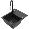 Mexen Enzo 1-compartment granite sink with a drip tray and kitchen mixer tap Savita, Black/Silver metallic - 6506-73-672601-70-B