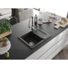 Mexen Enzo granite kitchen sink 1-bowl with drainer and Savita kitchen tap, black/golden metallic - 6506-75-672601-00