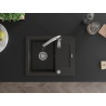 Mexen Enzo 1-bowl granite sink with drainer and Savita kitchen faucet, black/golden metallic - 6506-75-672601-00