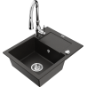 Mexen Enzo granite kitchen sink 1-bowl with drainer and Savita kitchen tap, black/golden metallic - 6506-75-672601-00