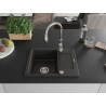 Mexen Enzo 1-bowl granite sink with drainer and Savita kitchen faucet, black/gold metallic - 6506-75-672601-00