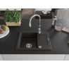 Mexen Enzo 1-bowl granite sink with drainer and Savita kitchen faucet, black/golden metallic - 6506-75-672601-00