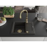Mexen Enzo granite sink 1-bowl with drainer and Savita kitchen faucet, black/gold metallic - 6506-75-672601-50
