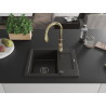 Mexen Enzo granite sink 1-bowl with drainer and Savita kitchen faucet, black/gold metallic - 6506-75-672601-50-B