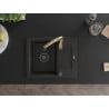 Mexen Enzo 1-bowl granite sink with drainer and Savita kitchen faucet, black/gold metallic - 6506-75-672601-50-B