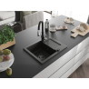 Mexen Enzo granite single-bowl kitchen sink with drainer and Savita faucet, black/gold metallic - 6506-75-672601-70-B