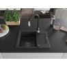 Mexen Enzo granite single-bowl kitchen sink with drainer and Savita faucet, black/gold metallic - 6506-75-672601-70-B