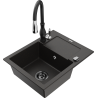 Mexen Enzo 1-bowl granite sink with drainer and Savita kitchen faucet, black/gold metallic - 6506-75-672601-70-B