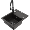 Mexen Enzo granite single-bowl kitchen sink with drainer and Savita faucet, black/gold metallic - 6506-75-672601-70-B